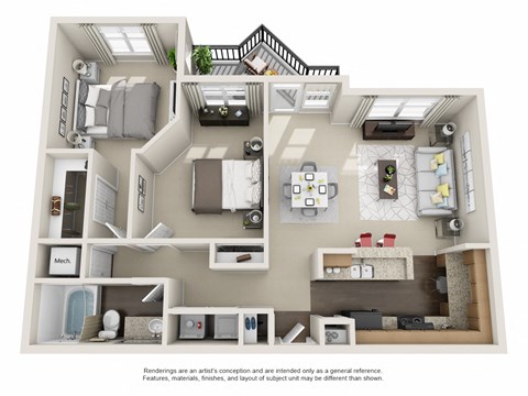 Floor plan for 2 beds, 1 bath, 1072 sqft